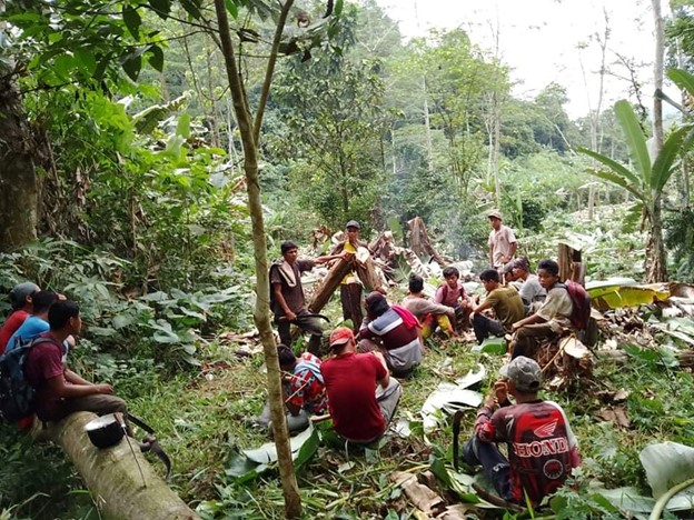 A group of Higa-onon people working in the forest.
