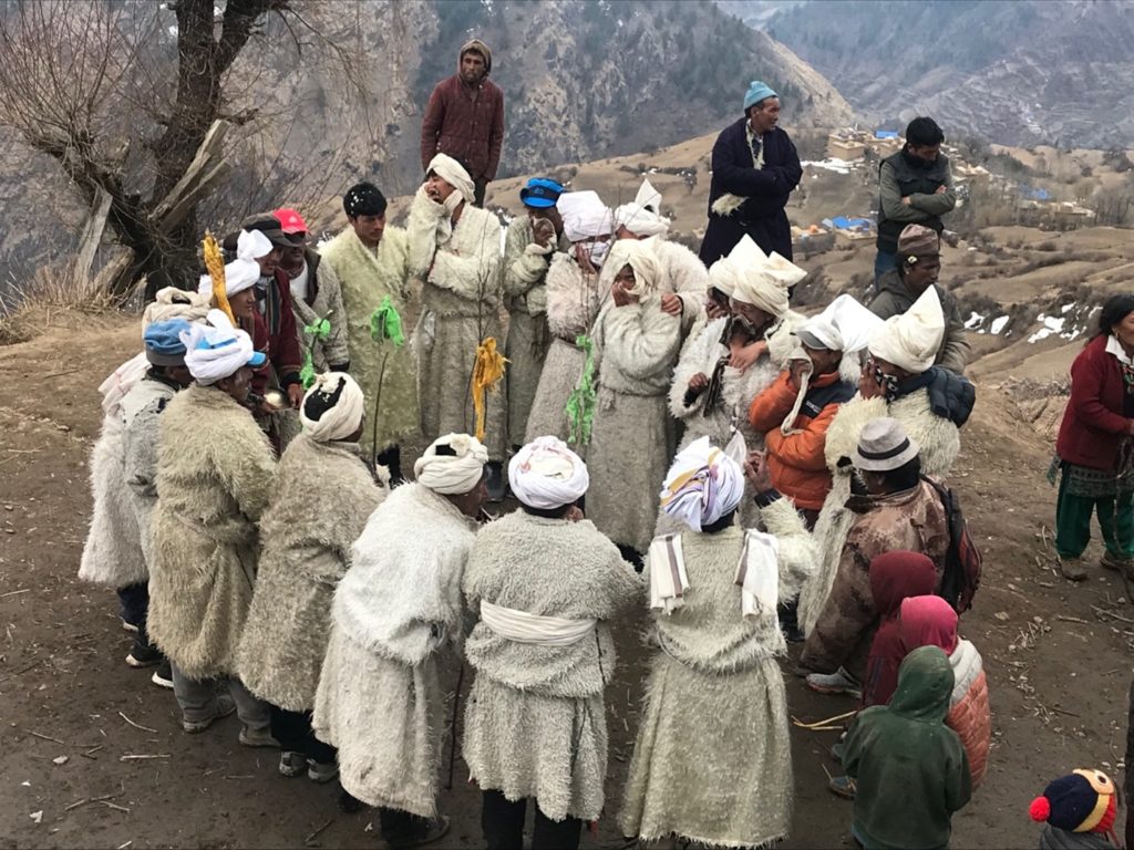 A group of Indigenous Tibetans gathering in the mountains.