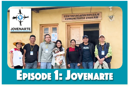 Episode 1: Jovenarte. A group of smiling people stands in front of the community center they've built with their own hands.